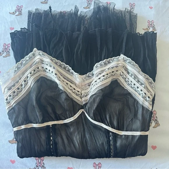 Heart Soul Sheer Black and Cream Lace Chemise - Picture 9 of 10